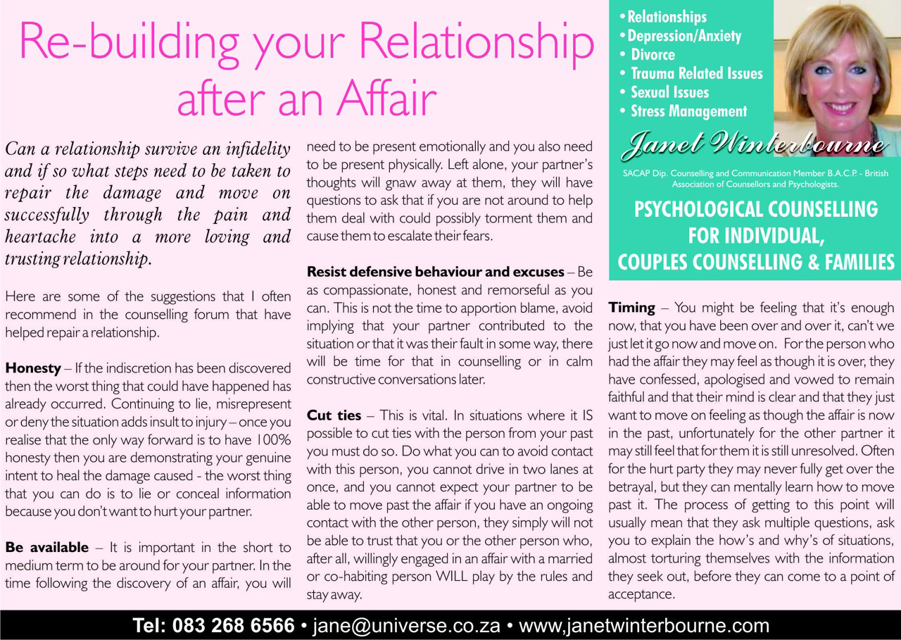 Re-building your relationship after an Affair Psychologist Cape Town